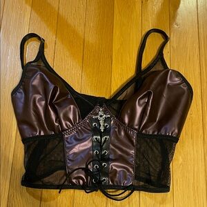 NWT Romwe purple corset top with cross detail